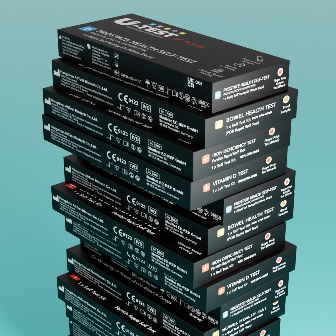 Stack of black boxes with branding on a teal background