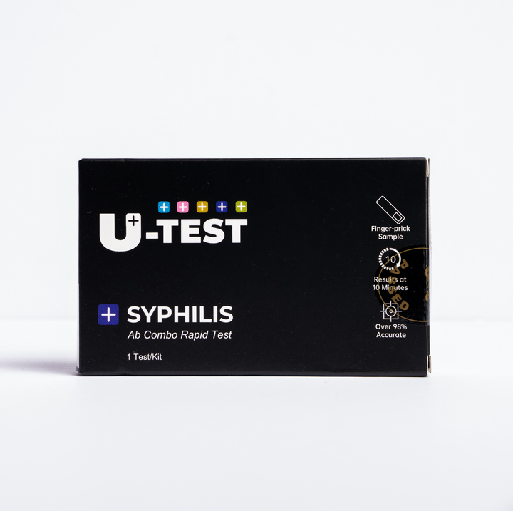 U-Test Syphilis rapid test kit, front of the retail carton