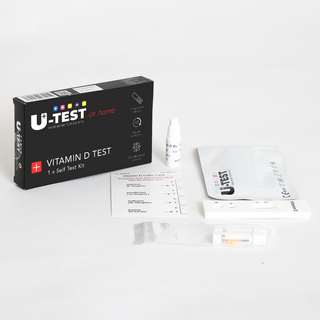 U-Test Vitamin D carton with buffer bottle and packaged test components