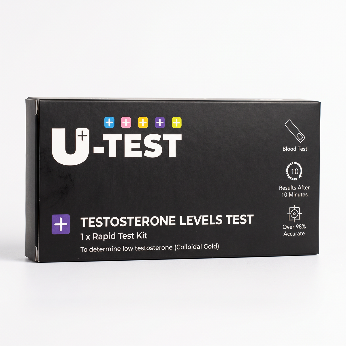 U-Test Testosterone Levels Test Kit pack front – finger-prick blood test, over 98% accurate