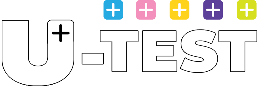 U-Test outline logo with coloured crosses